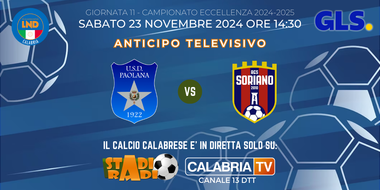 Paolana - Soriano! Vivi con noi l'anticipo di Eccellenza, solo sul 13 di Calabria Tv e StadioRadio